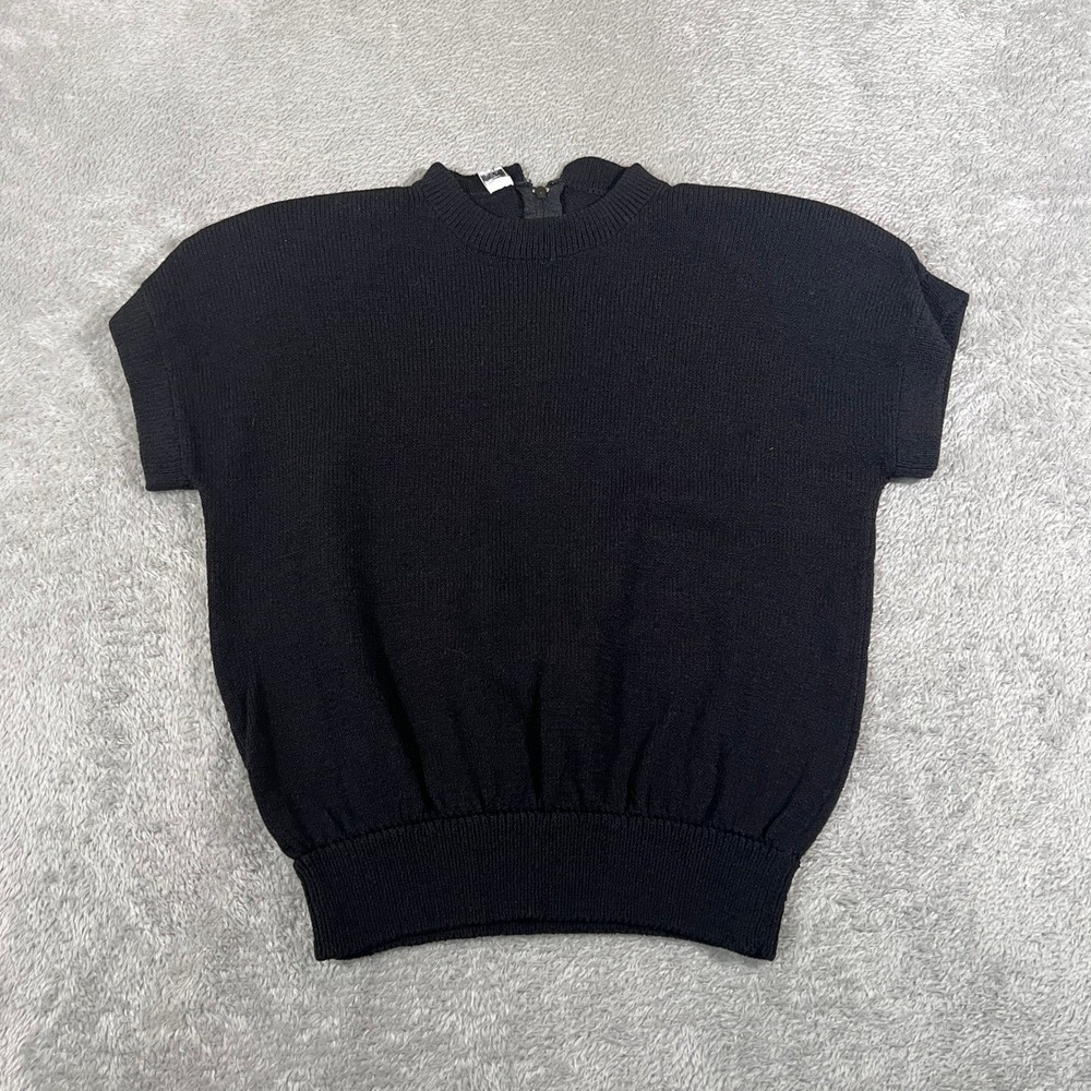 St. John Sportswear Knit Top‎ Womens Small Black Short Sleeve Mock Neck Classic